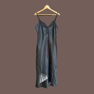 Expressions Slip Dress | Black Satin Beaded | Size M | Vintage
